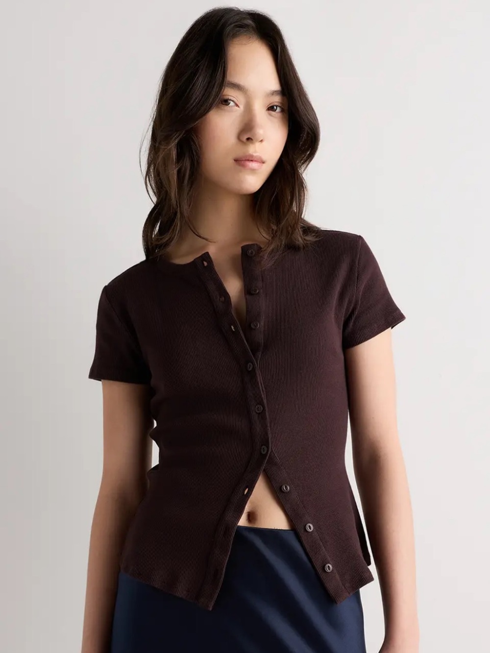 Quince Micro Rib Fitted Button Tee